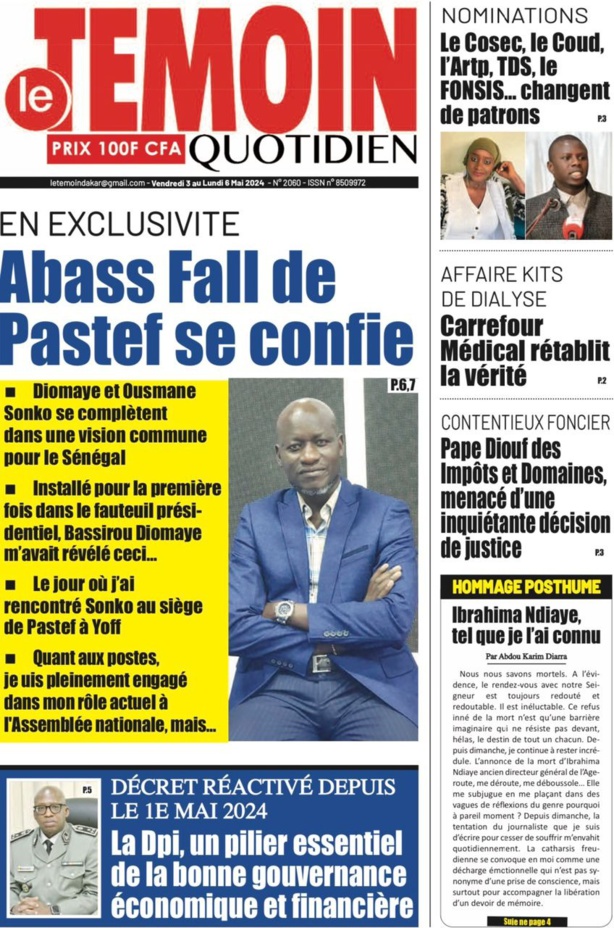 La Une du quotidien le Réveil du Vendredi 03 mai 2024