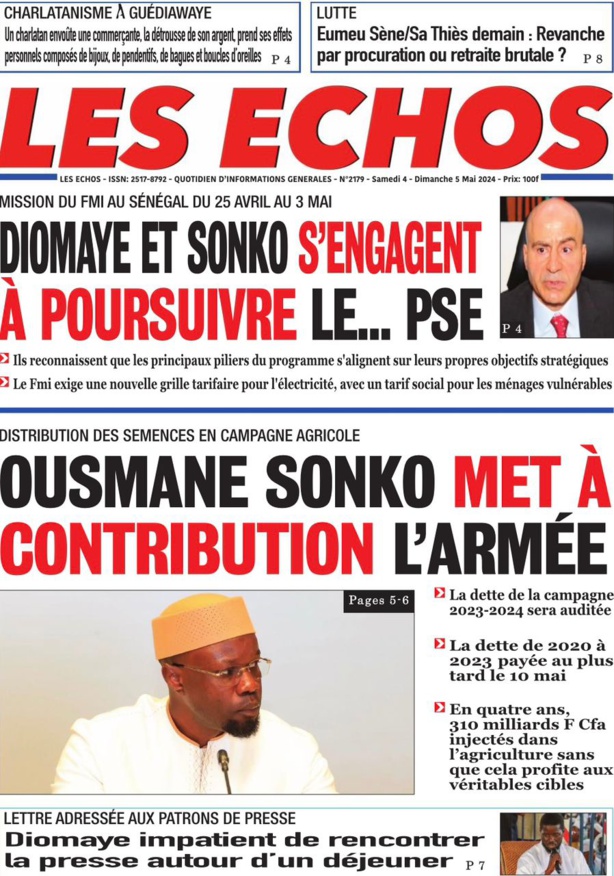 La Une du quotidien le Réveil du Samedi 04 mai 2024 La Une du quotidien le Réveil du Samedi 04 mai 2024