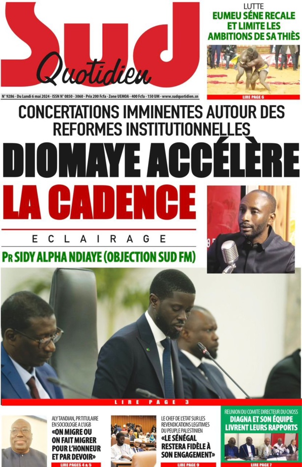 La Une du journal le réveil du Lundi 06 Mai 2024