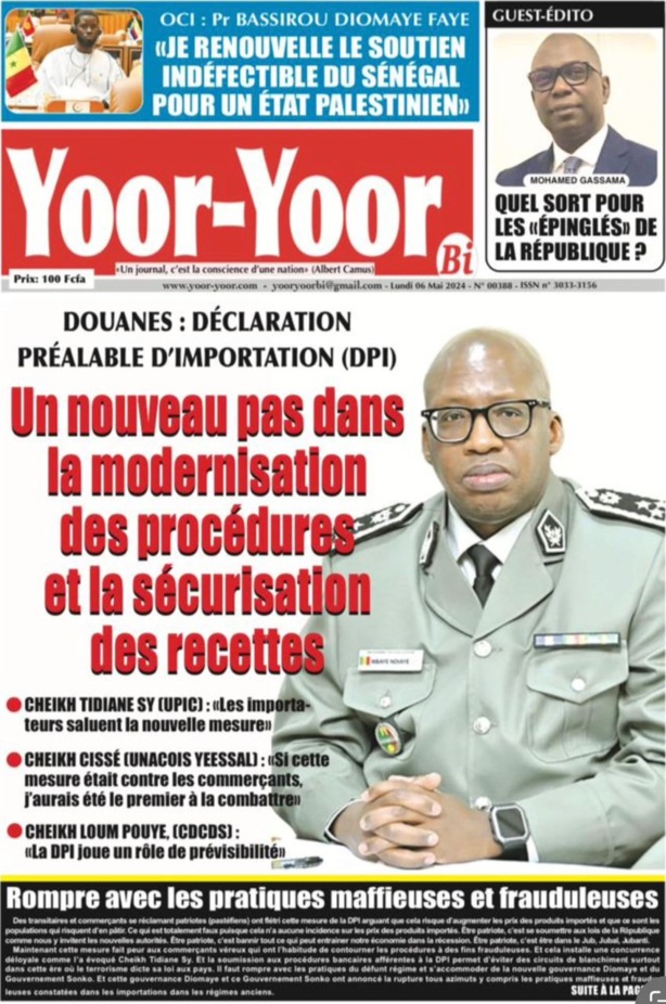 La Une du journal le réveil du Lundi 06 Mai 2024