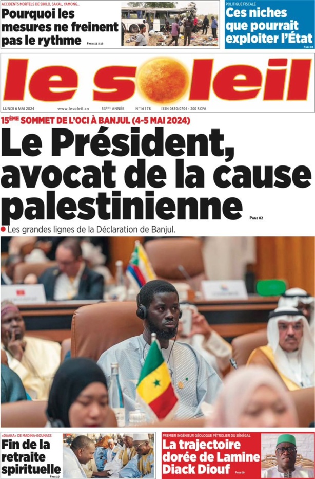 La Une du journal le réveil du Lundi 06 Mai 2024