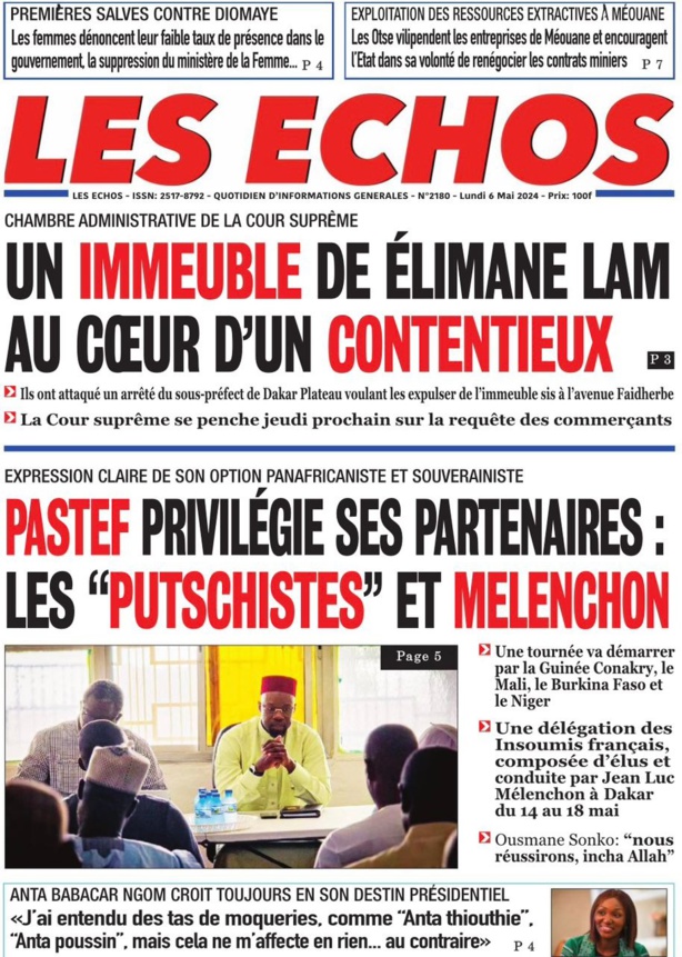 La Une du journal le réveil du Lundi 06 Mai 2024