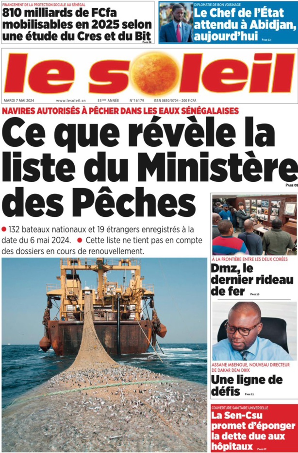 La Une du journal le réveil du Mardi 07 Mai 2024 La Une du journal le réveil du Mardi 07 Mai 2024