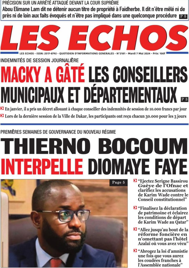 La Une du journal le réveil du Mardi 07 Mai 2024 La Une du journal le réveil du Mardi 07 Mai 2024