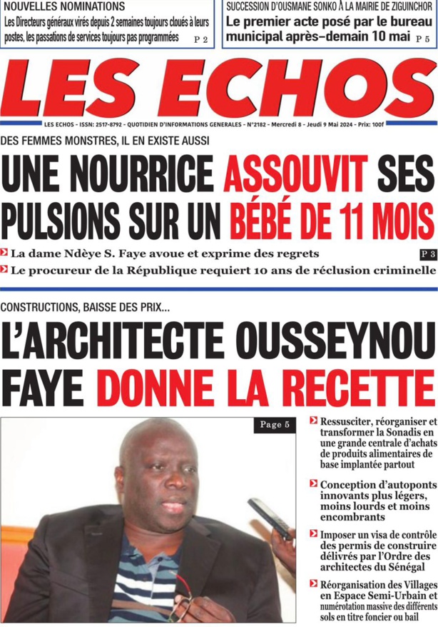 La Une du journal le réveil du Mercredi 08 Mai 2024 La Une du journal le réveil du Mercredi 08 Mai 2024