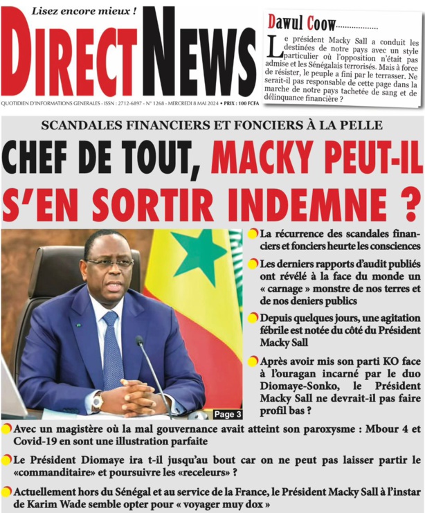 La Une du journal le réveil du Mercredi 08 Mai 2024 La Une du journal le réveil du Mercredi 08 Mai 2024