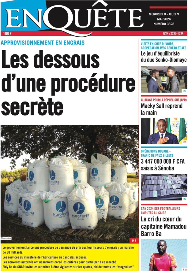 La Une du journal le réveil du Mercredi 08 Mai 2024 La Une du journal le réveil du Mercredi 08 Mai 2024