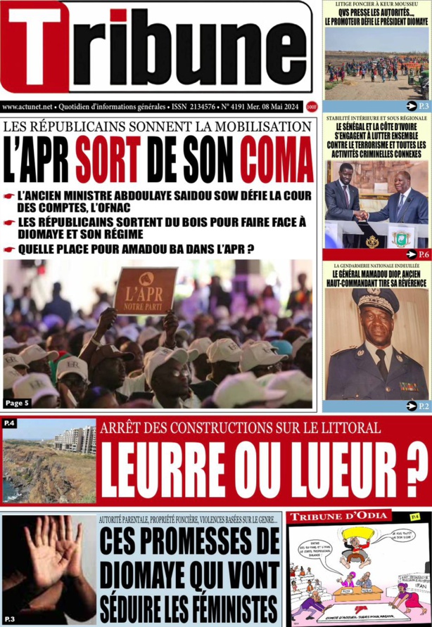 La Une du journal le réveil du Mercredi 08 Mai 2024 La Une du journal le réveil du Mercredi 08 Mai 2024