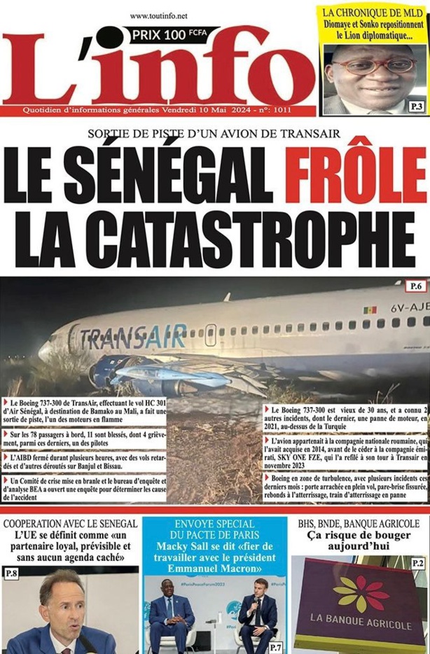 La Une du journal le réveil du Mardi 10 Mai 2024 La Une du journal le réveil du Mardi 10 Mai 2024