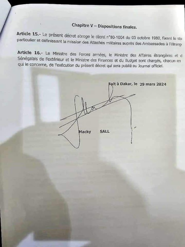 Attaché de défense : le poste a été bel et bien modifié par Macky Sall avant son départ Attaché de défense : le poste a été bel et bien modifié par Macky Sall avant son départ