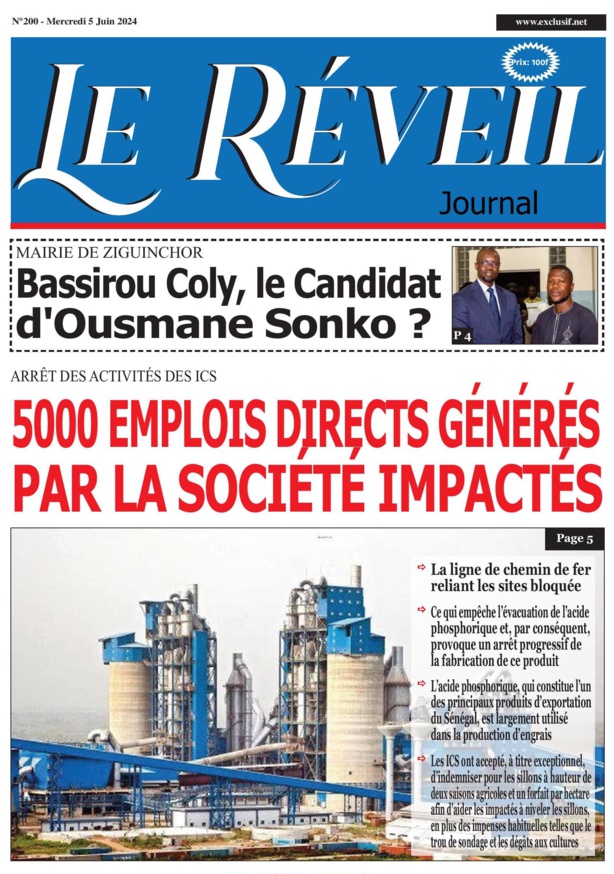 La Une du journal le réveil du Mercredi 05 juin 2024 La Une du journal le réveil du Mercredi 05 juin 2024