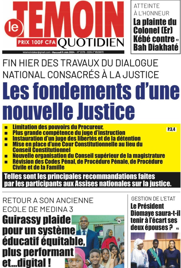 La Une du journal le réveil du Mercredi 05 juin 2024 La Une du journal le réveil du Mercredi 05 juin 2024