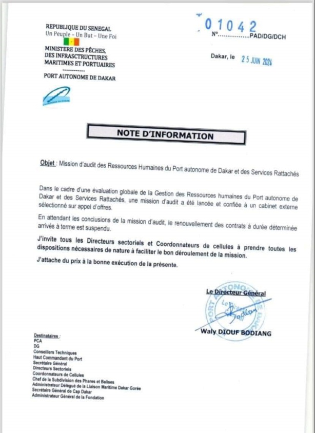 Le DG du Port Autonome de Dakar, Waly Diouf Bodian, a lancé un audit du personnel Le DG du Port Autonome de Dakar, Waly Diouf Bodian, a lancé un audit du personnel