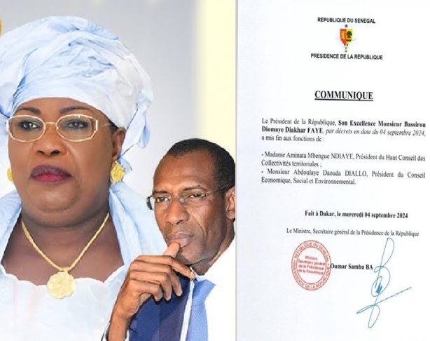 CESE et HCCT : Abdoulaye Daouda Diallo et Aminata Mbengue Ndiaye limogés (Document) CESE et HCCT : Abdoulaye Daouda Diallo et Aminata Mbengue Ndiaye limogés (Document)