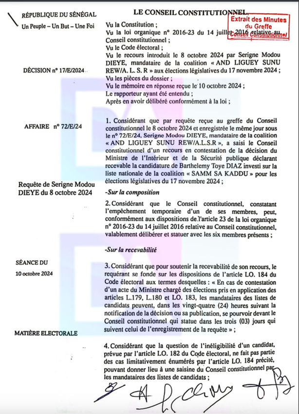 Conseil constitutionnel : Les raisons de la validation de la candidature de Barthélémy Dias par les 7 sages Conseil constitutionnel : Les raisons de la validation de la candidature de Barthélémy Dias par les 7 sages