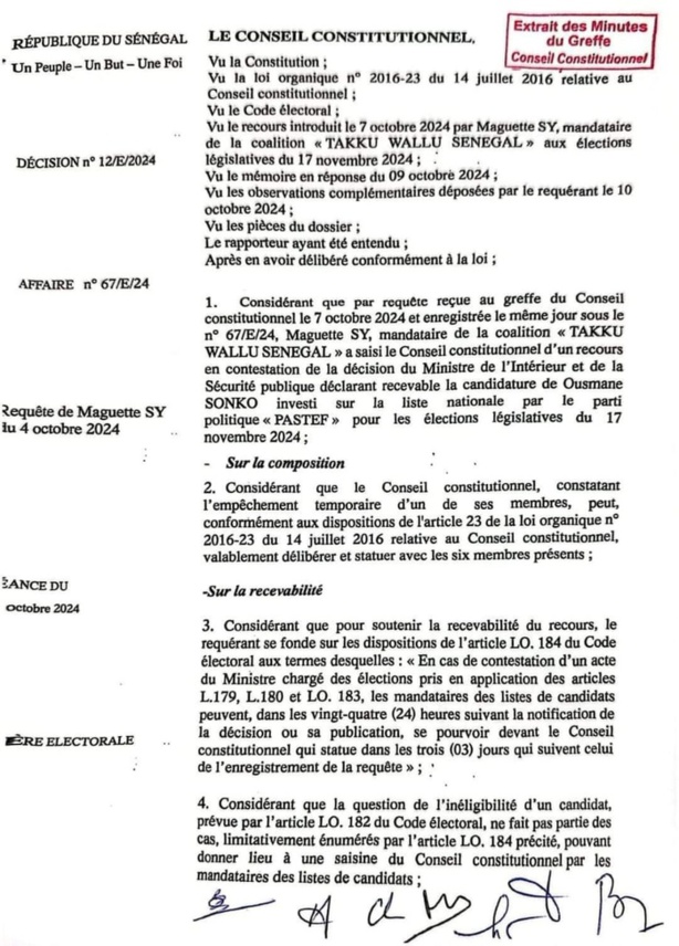 "Takku Wallu Sénégal" échoue à invalider la candidature de Sonko aux législatives : Les explications des 7 sages "Takku Wallu Sénégal" échoue à invalider la candidature de Sonko aux législatives : Les explications des 7 sages