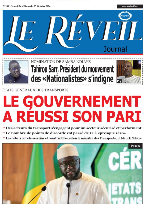 La UNE du quotidien le REVEIL de ce Samedi 26 Octobre 2024 La UNE du quotidien le REVEIL de ce Samedi 26 Octobre 2024