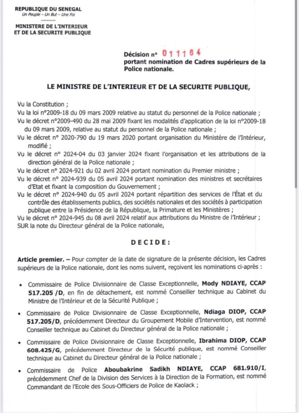 Remaniement au sein de la Police nationale : Le Général Jean-Baptiste Tine restructure les unités clés Remaniement au sein de la Police nationale : Le Général Jean-Baptiste Tine restructure les unités clés