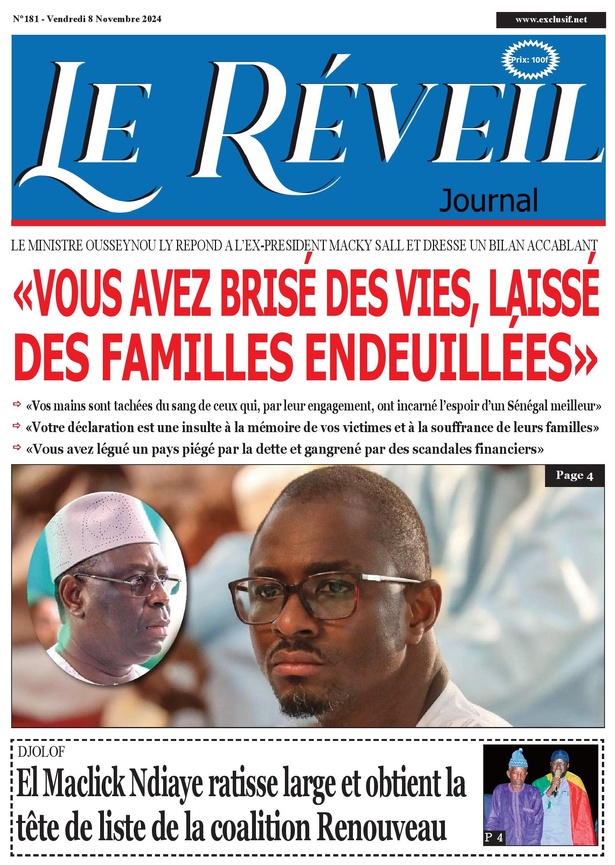 La Une du journal le Réveil du vendredi 08 Novembre 2024 La Une du journal le Réveil du vendredi 08 Novembre 2024