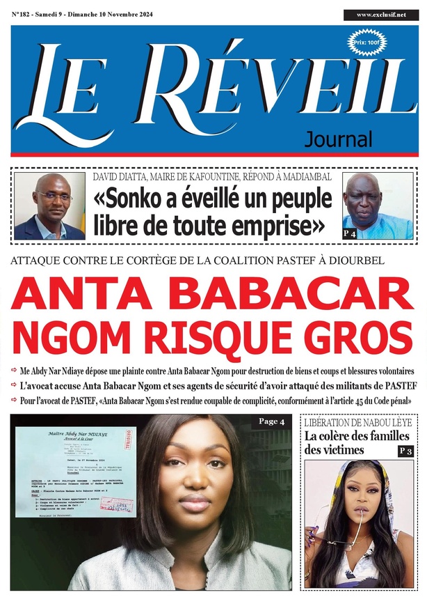 La Une du journal le Réveil du samedi 09 Novembre 2024 La Une du journal le Réveil du samedi 09 Novembre 2024