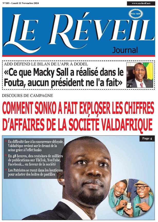 La Une du journal le Réveil du Lundi 11 Novembre 2024 La Une du journal le Réveil du Lundi 11 Novembre 2024