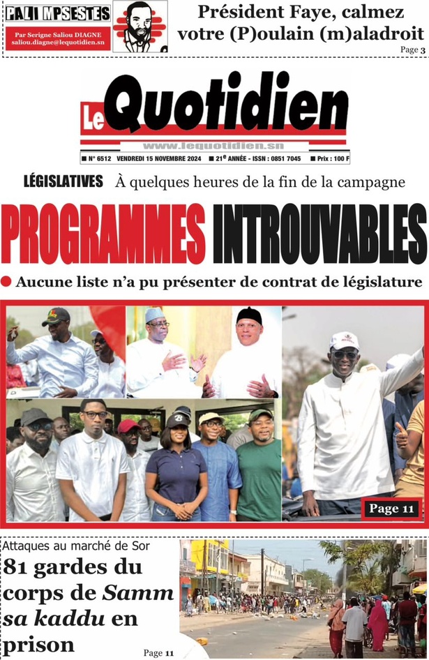 La Une du journal le Réveil du Vendredi 15 Novembre 2024 La Une du journal le Réveil du Vendredi 15 Novembre 2024