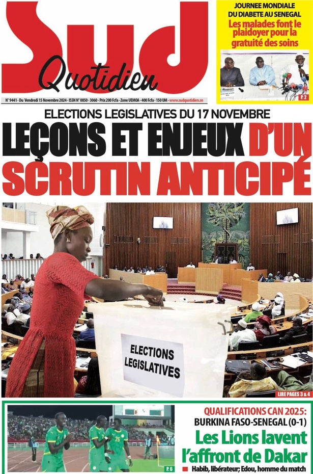 La Une du journal le Réveil du Vendredi 15 Novembre 2024 La Une du journal le Réveil du Vendredi 15 Novembre 2024