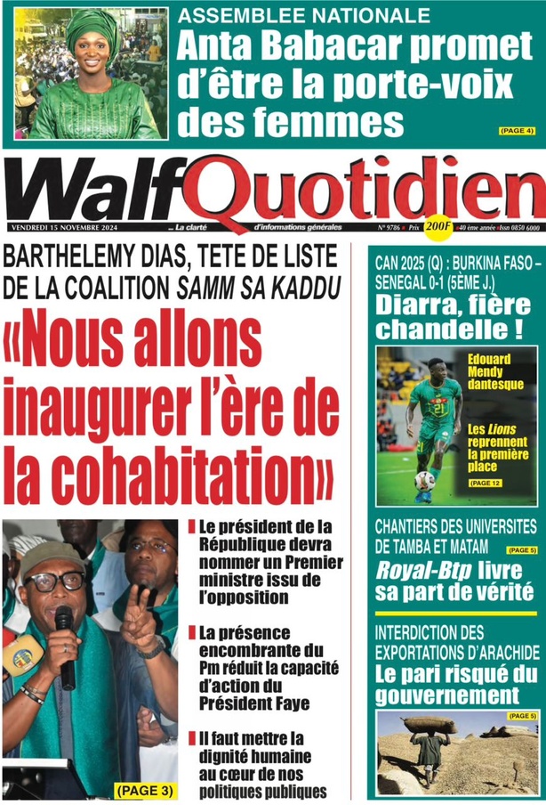 La Une du journal le Réveil du Vendredi 15 Novembre 2024 La Une du journal le Réveil du Vendredi 15 Novembre 2024