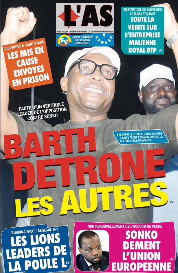 La Une du journal le Réveil du Vendredi 15 Novembre 2024 La Une du journal le Réveil du Vendredi 15 Novembre 2024