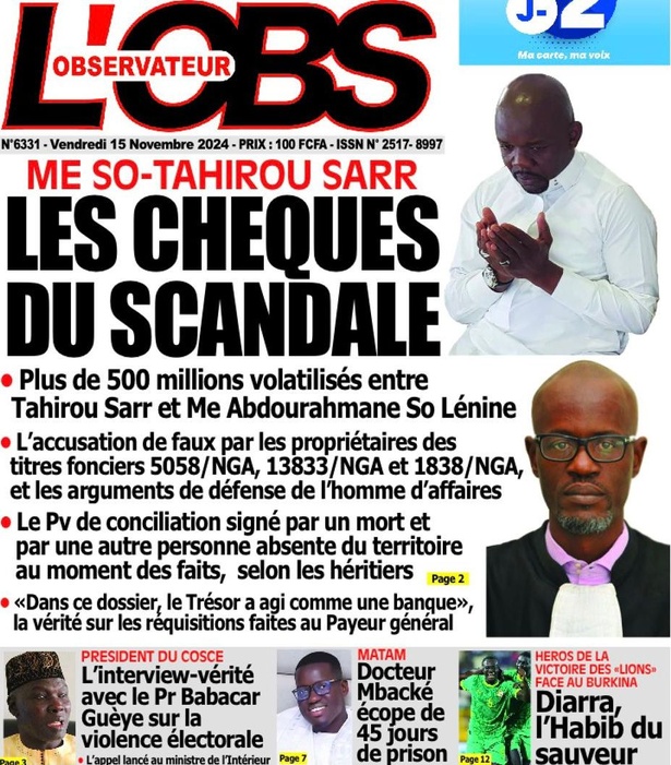 La Une du journal le Réveil du Vendredi 15 Novembre 2024 La Une du journal le Réveil du Vendredi 15 Novembre 2024