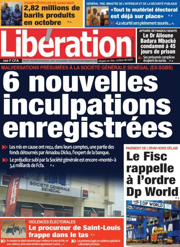 La Une du journal le Réveil du Vendredi 15 Novembre 2024 La Une du journal le Réveil du Vendredi 15 Novembre 2024