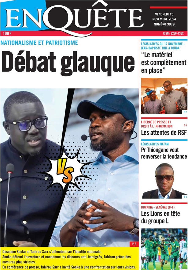 La Une du journal le Réveil du Vendredi 15 Novembre 2024 La Une du journal le Réveil du Vendredi 15 Novembre 2024