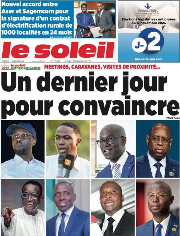 La Une du journal le Réveil du Vendredi 15 Novembre 2024 La Une du journal le Réveil du Vendredi 15 Novembre 2024