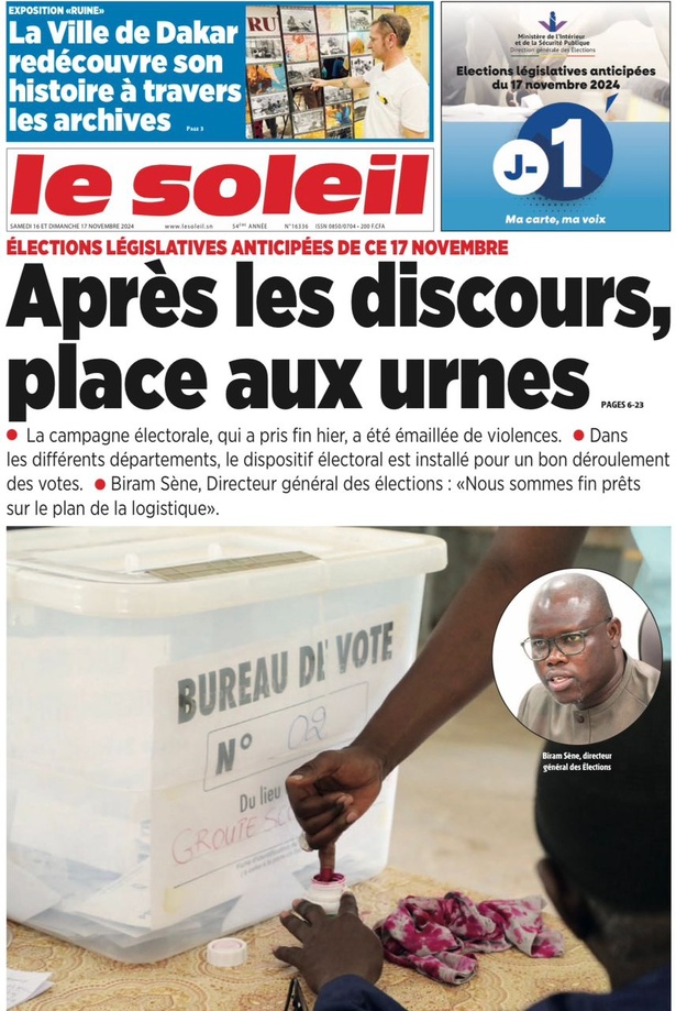 La Une du journal le Réveil du Samedi 16 Novembre 2024 La Une du journal le Réveil du Samedi 16 Novembre 2024