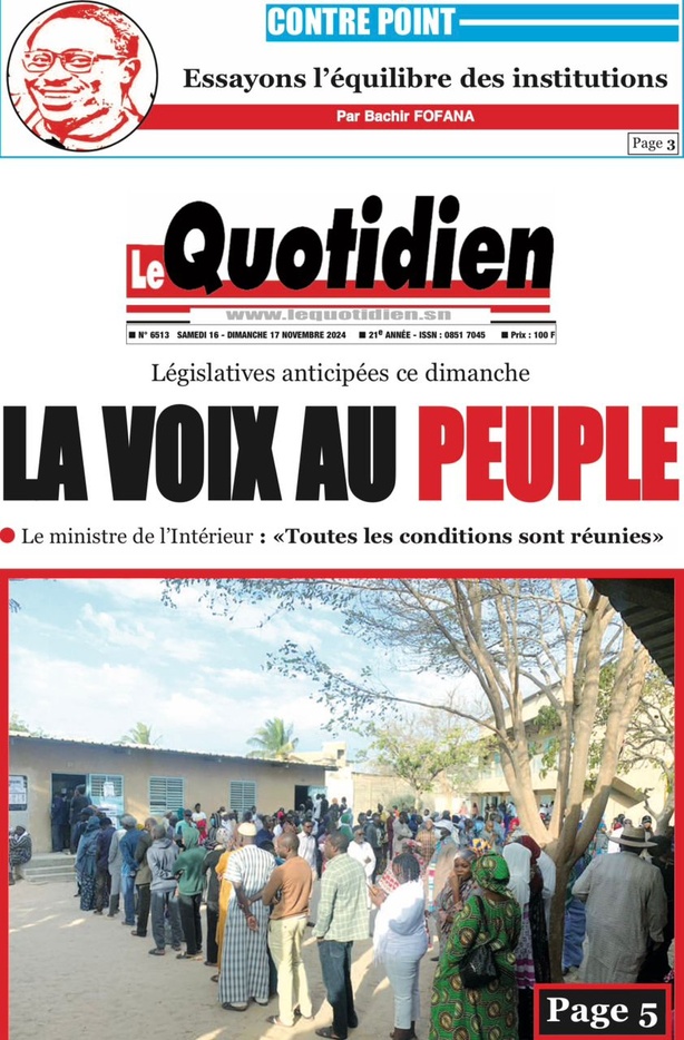 La Une du journal le Réveil du Samedi 16 Novembre 2024 La Une du journal le Réveil du Samedi 16 Novembre 2024