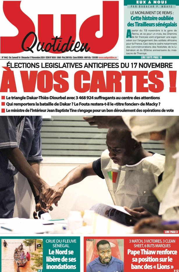 La Une du journal le Réveil du Samedi 16 Novembre 2024 La Une du journal le Réveil du Samedi 16 Novembre 2024