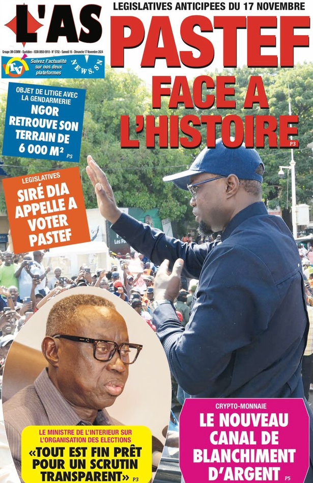 La Une du journal le Réveil du Samedi 16 Novembre 2024 La Une du journal le Réveil du Samedi 16 Novembre 2024