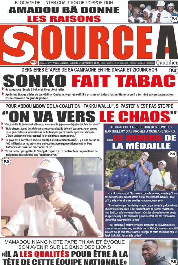 La Une du journal le Réveil du Samedi 16 Novembre 2024 La Une du journal le Réveil du Samedi 16 Novembre 2024