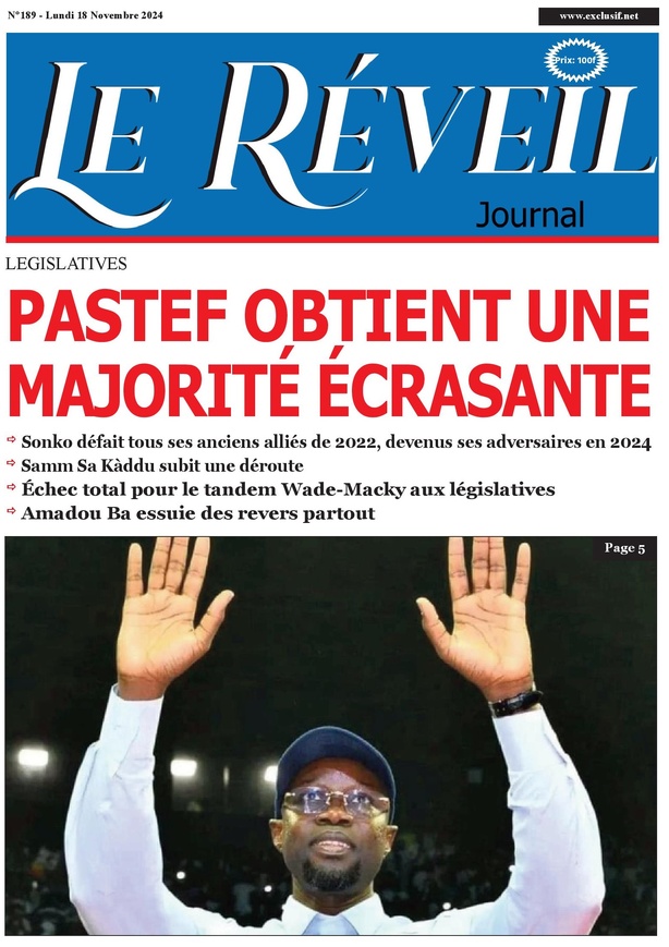 La Une du journal le Réveil du Lundi 18 Novembre 2024 La Une du journal le Réveil du Lundi 18 Novembre 2024