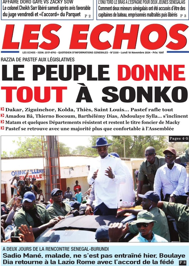 La Une du journal le Réveil du Lundi 18 Novembre 2024 La Une du journal le Réveil du Lundi 18 Novembre 2024