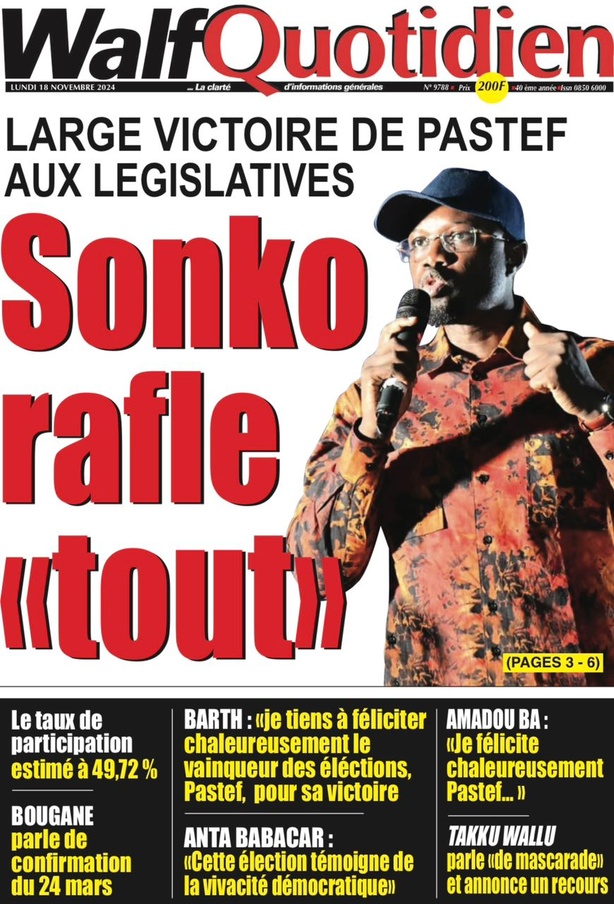 La Une du journal le Réveil du Lundi 18 Novembre 2024 La Une du journal le Réveil du Lundi 18 Novembre 2024