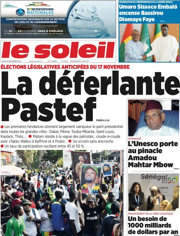 La Une du journal le Réveil du Lundi 18 Novembre 2024 La Une du journal le Réveil du Lundi 18 Novembre 2024