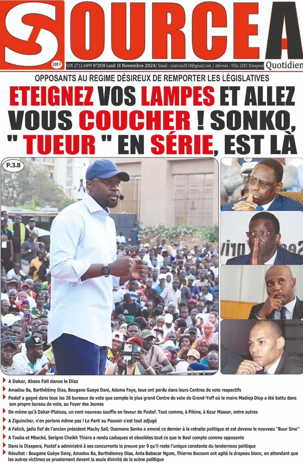 La Une du journal le Réveil du Lundi 18 Novembre 2024 La Une du journal le Réveil du Lundi 18 Novembre 2024