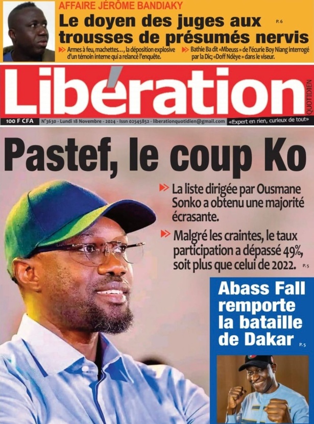 La Une du journal le Réveil du Lundi 18 Novembre 2024 La Une du journal le Réveil du Lundi 18 Novembre 2024