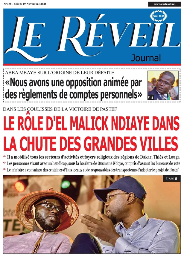 La Une du journal le Réveil du Mardi 19 Novembre 2024 La Une du journal le Réveil du Mardi 19 Novembre 2024