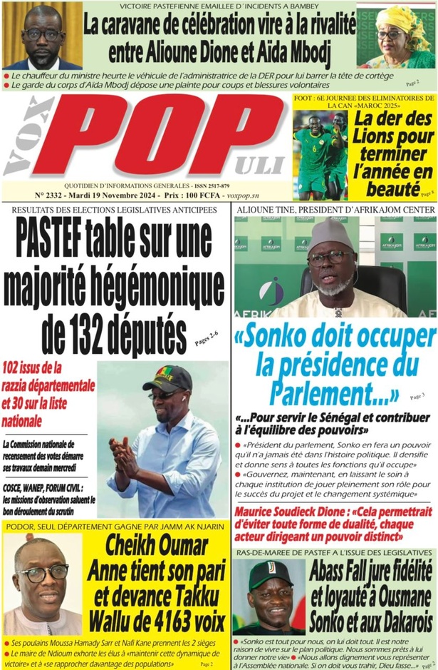 La Une du journal le Réveil du Mardi 19 Novembre 2024 La Une du journal le Réveil du Mardi 19 Novembre 2024