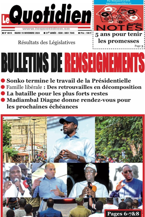 La Une du journal le Réveil du Mardi 19 Novembre 2024 La Une du journal le Réveil du Mardi 19 Novembre 2024