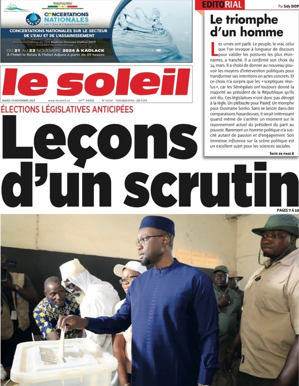 La Une du journal le Réveil du Mardi 19 Novembre 2024 La Une du journal le Réveil du Mardi 19 Novembre 2024