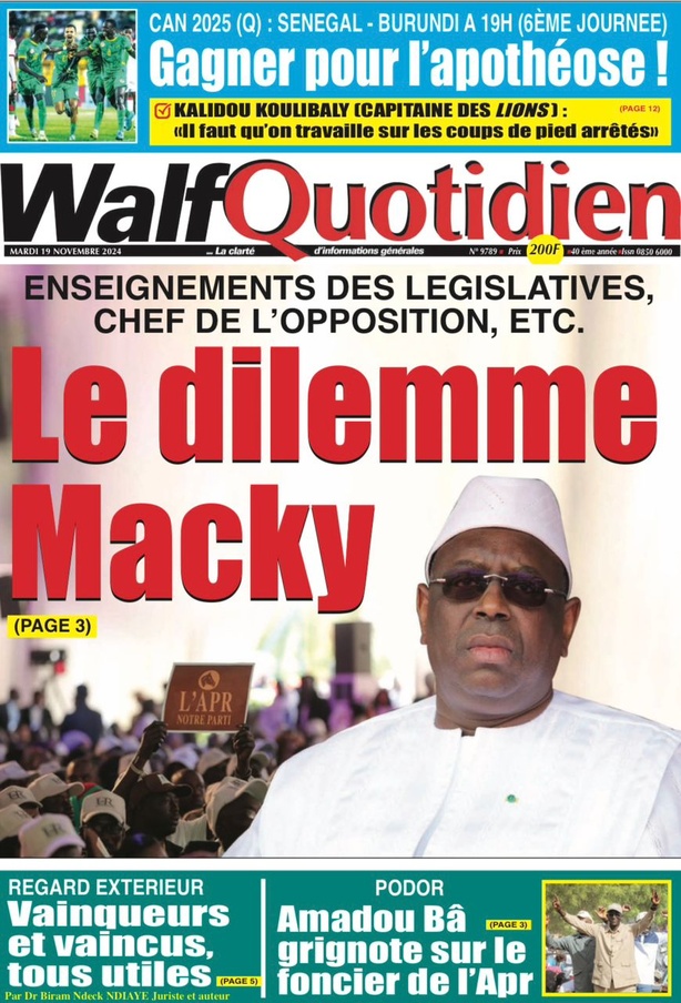 La Une du journal le Réveil du Mardi 19 Novembre 2024 La Une du journal le Réveil du Mardi 19 Novembre 2024