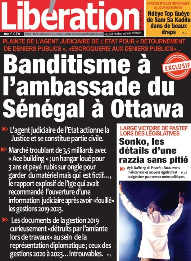 La Une du journal le Réveil du Mardi 19 Novembre 2024 La Une du journal le Réveil du Mardi 19 Novembre 2024